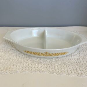 Pyrex Vintage Divided Serving Dish with Gold Accent 12.5” x 8.5”